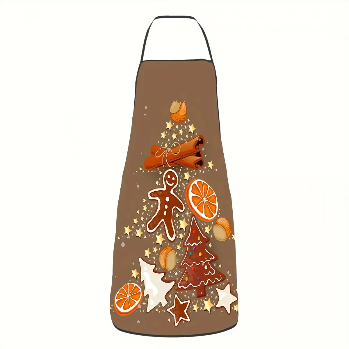 1pc Festive Christmas Apron Brown Kitchen Apron with Gingerbread for Man Candy Star Design, 20.47x28.35inch Durable