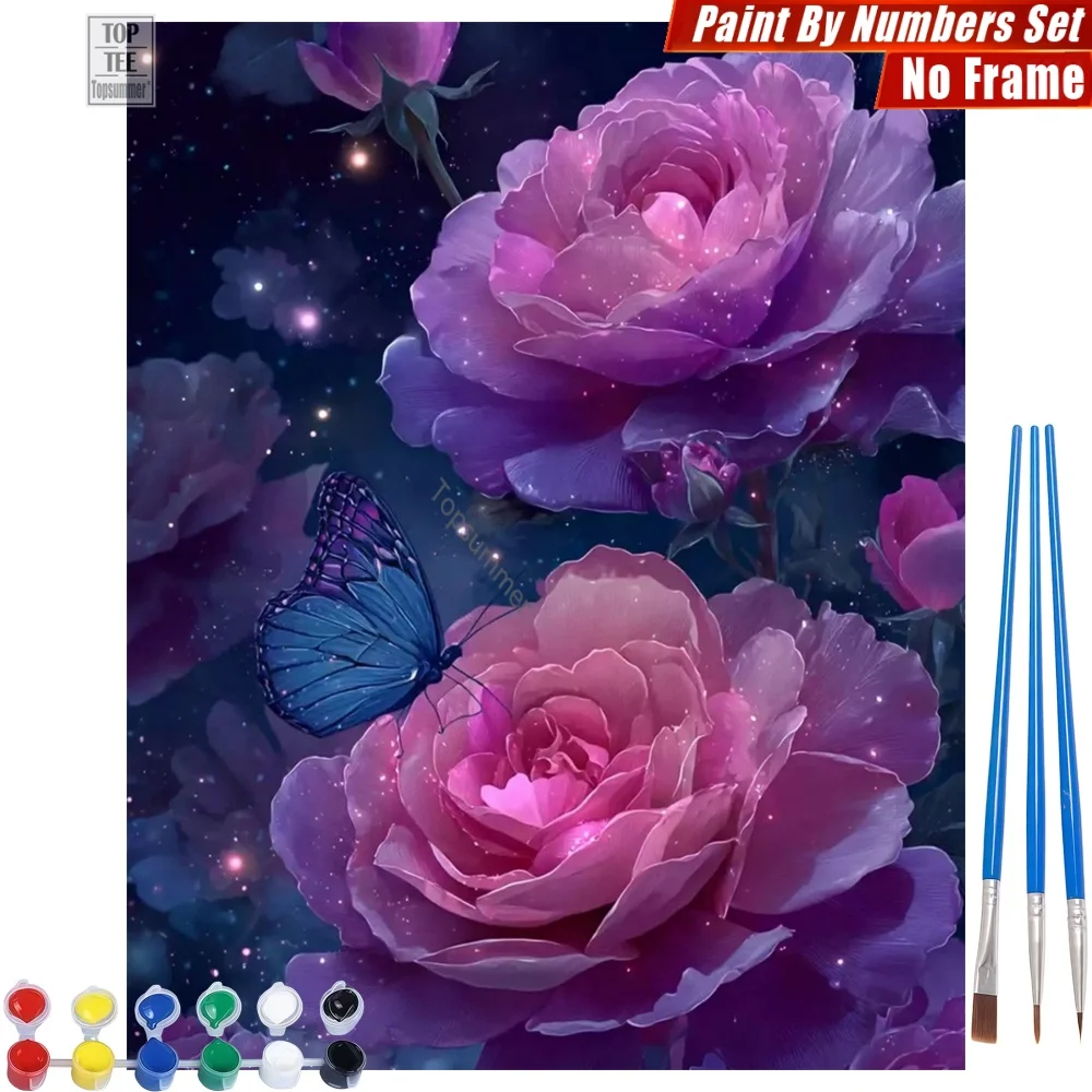 

Starry purple roses Digital Oil Paint Set - Butterflies dreamy romantic Wall Art Home Decor Easter Gift For Grandma