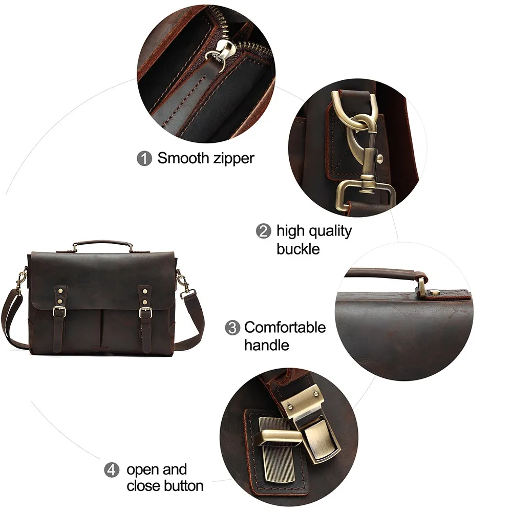 JOYIR-maletín Vintage de cuero Crzay Horse para hombre, bandolera de hombro para ordenador portátil de 15,6 pulgadas, bolso de negocios y oficina,