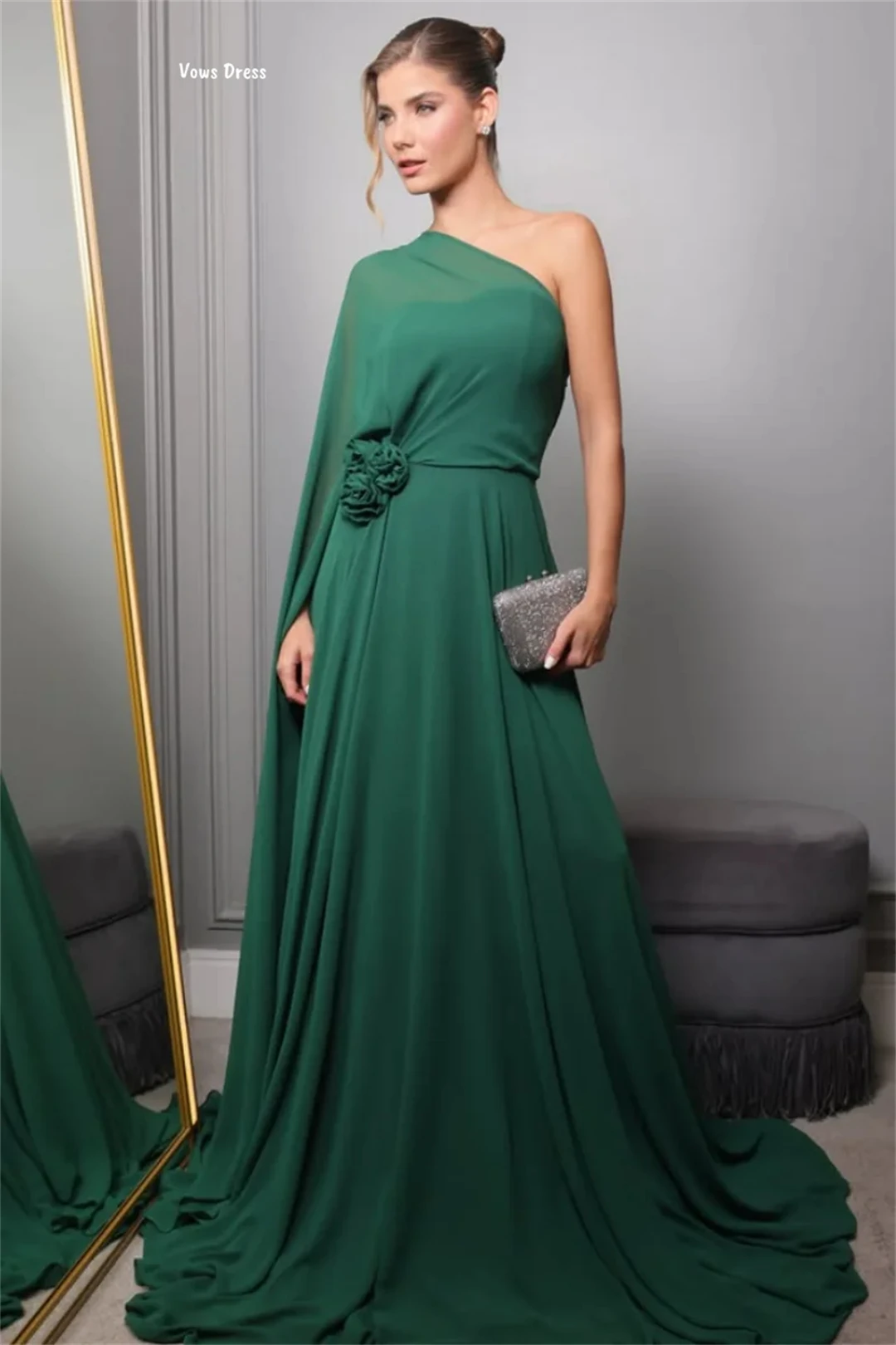 Vows Luxurious Women's Evening Dresses Woman Elegant Custom Made Prom Gown Line A Green Chiffon Party Dress for Wedding 2025