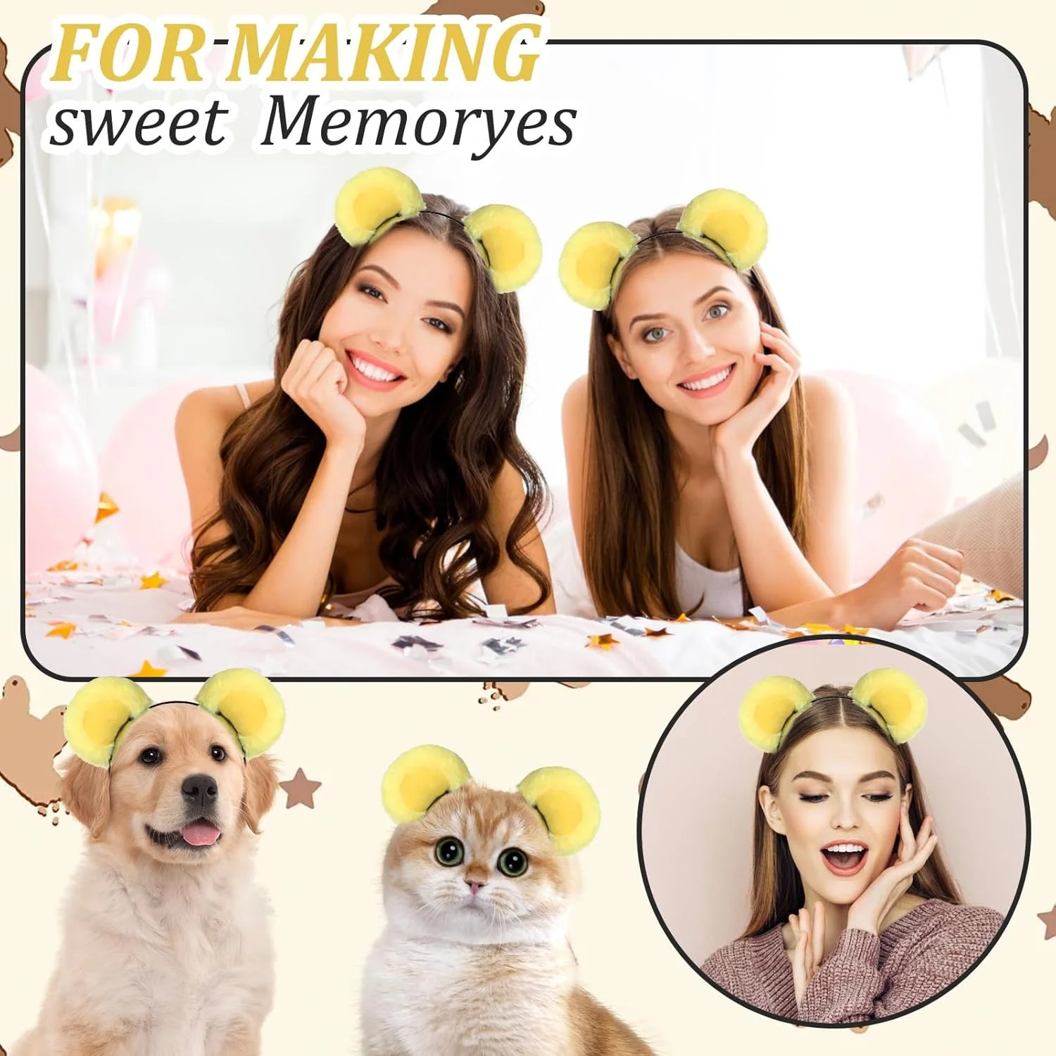 1PC Plüsch Bärenohren Stirnband, süßer flauschiger Tierhaarreifen für Frauen, Mädchen und Haustiere, bezaubernder Party-Cosplay-Haarschmuck – Detail 5
