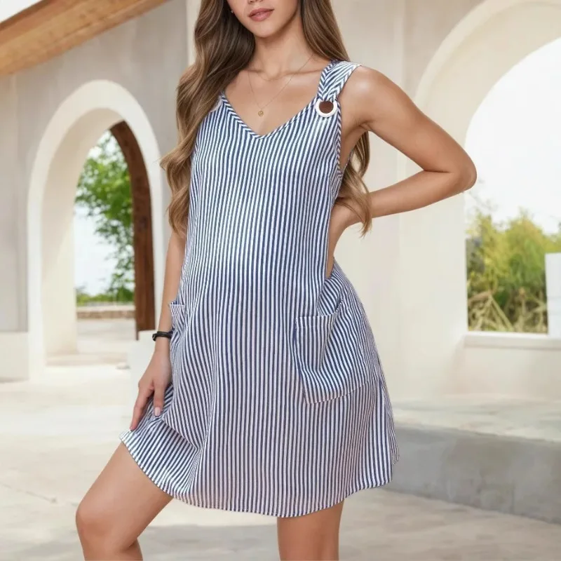 

Pregnant Women Fashion Striped Dress Maternity Sleeveless Loose Dresses New 2026 Spring Summer Casual Pregnancy Clothing