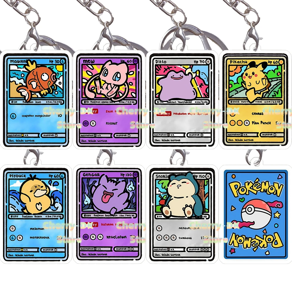 Pokemon Comics Series Double-Sided Acrylic Small Cards Keychain Gengar Magikarp Mew Ditto Snorlax Hand Drawn Q Version Pendant