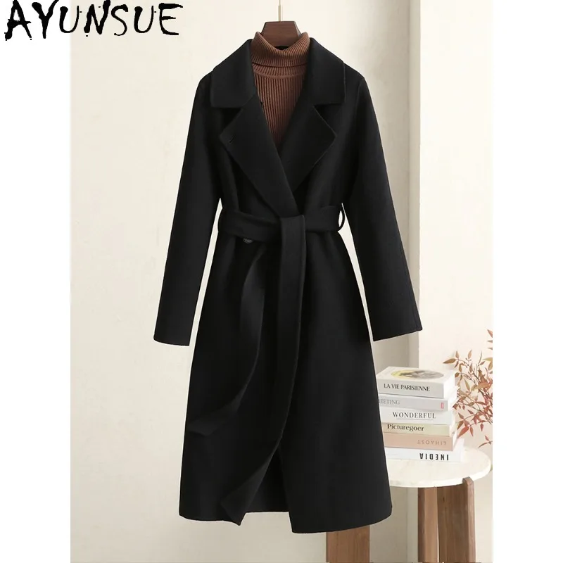 

AYUNSUE Double-sided Cashmere Coat for Woman Black Coat Woman Winter Clothes Office Wear Woman Clothes High Quality Mantel Damen