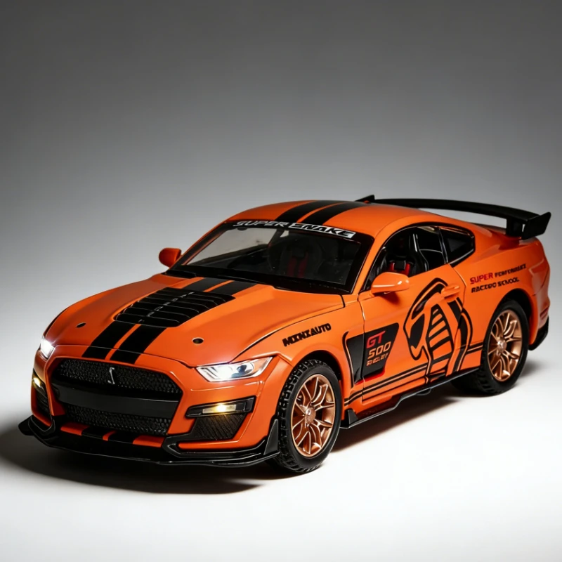 

Модель автомобиля Mustang GT500 из сплава металлов, масштаб 1:32, с функцией отката, звуком и светом, детская игрушка-машинка, украшение, декоративный элемент.