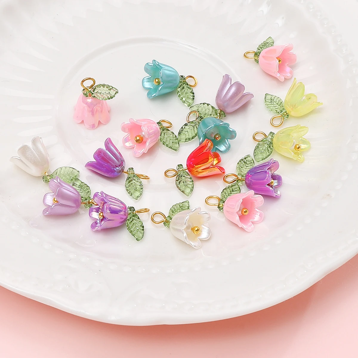 2/10 Pcs 11x14mm 은방울꽃 비즈 쥬얼리에 대 한 다채로운 아크릴 느슨한 구슬 Diy 꽃 매력 펜 던 트 액세서리 만들기