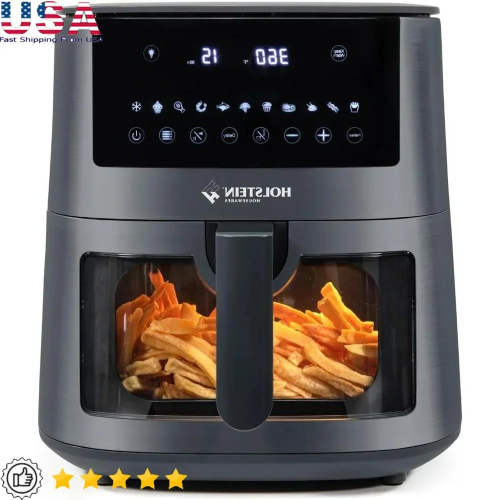 디지털 에어 프라이어 7.6QT(보기 창 포함) 7가지 사전 설정 옵션 타이머 자동 차단 논스틱 바구니 더 건강한 요리