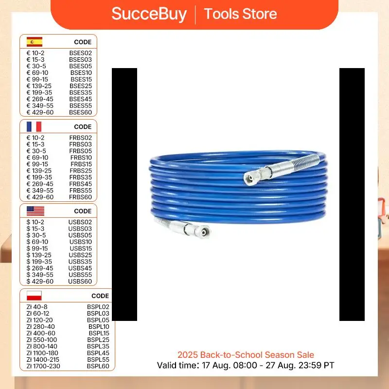 SucceBuy 50ft دهان مضغوط خرطوم البخاخ العالمي دهان مضغوط خرطوم رذاذ 4350 رطل لكل بوصة مربعة ارتفاع ضغط مرنة خرطوم رش بدون هواء