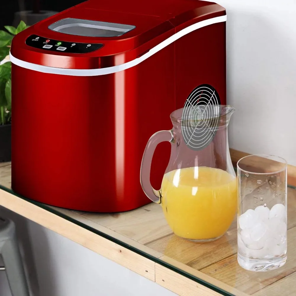 Máquina de hacer cubitos de hielo eléctrica compacta y portátil, Mini Cubo de 26LB por día, máquina para hacer cubitos de hielo, cocina de guijarros, bar, Rojo