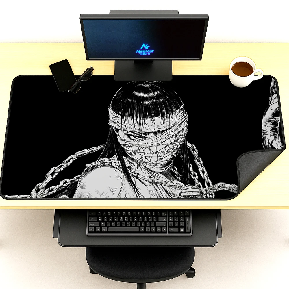 Gothic Mouse Pad Ink Office Large Desk Mat Big White Anime Style Gaming Mousepad 140x60 Black Accessories Full Desk Mousepads