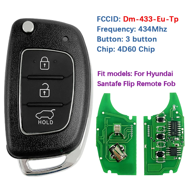 

CN020072 Послепродажный флип-брелок 4D60 433 МГц 95430-2W400 95430-2W401 FCC DM-433-EU-TP RKE-4F08 для Hyundai Santa Fe 2013+