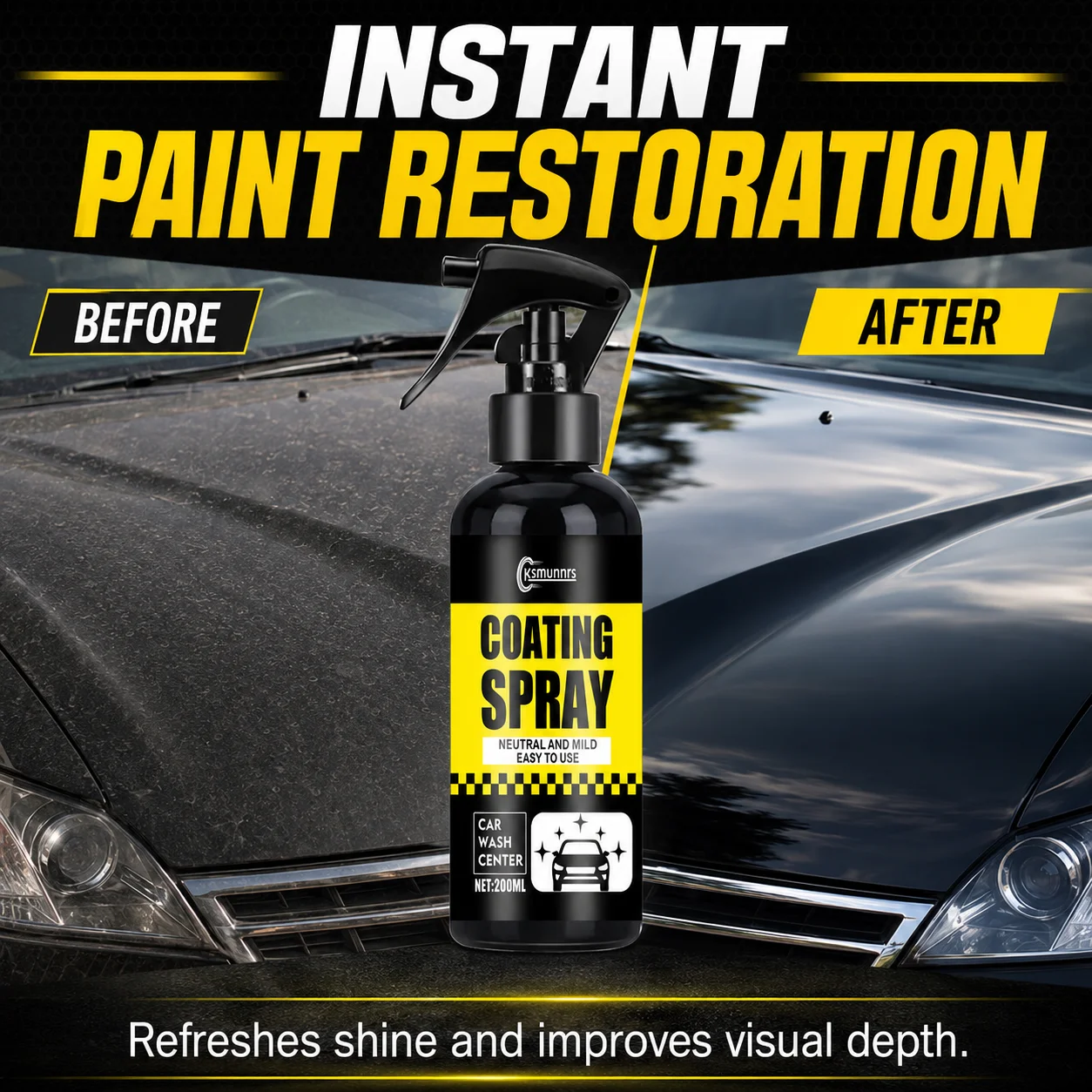 200ml Car Coating Spray, Ceramic Paint Sealant, Instant Paint Restoration, Neutral Mild Formula, Refreshes Shine for Auto