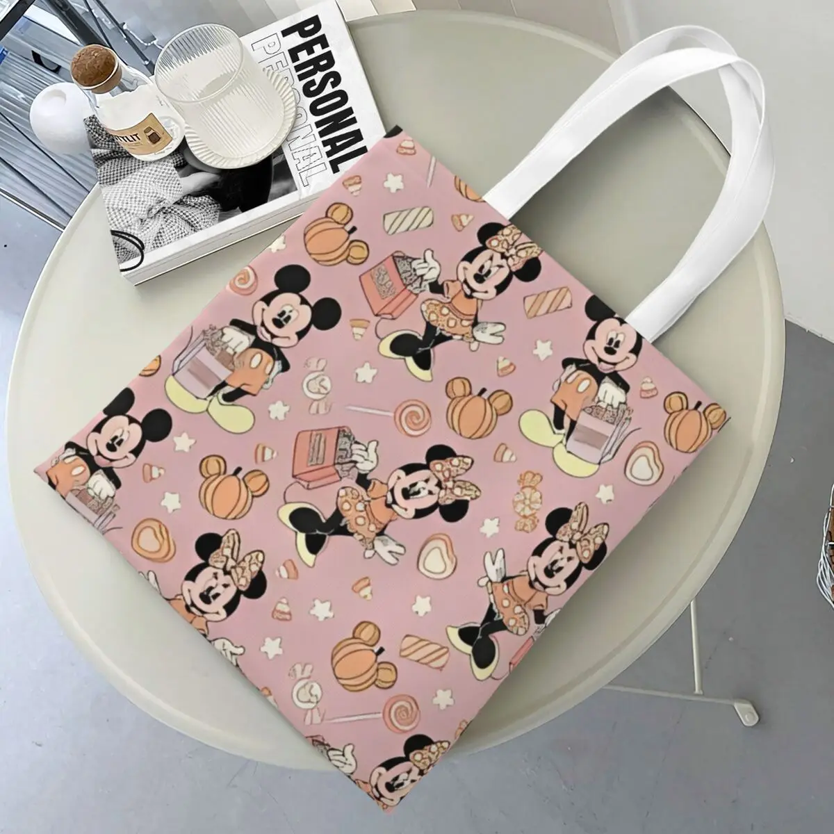 

Cartoon Minnie Mickey Mouse Canvas Tote Bag Trendy Large Capacity Grocery Bag for Unisex Travel Bags