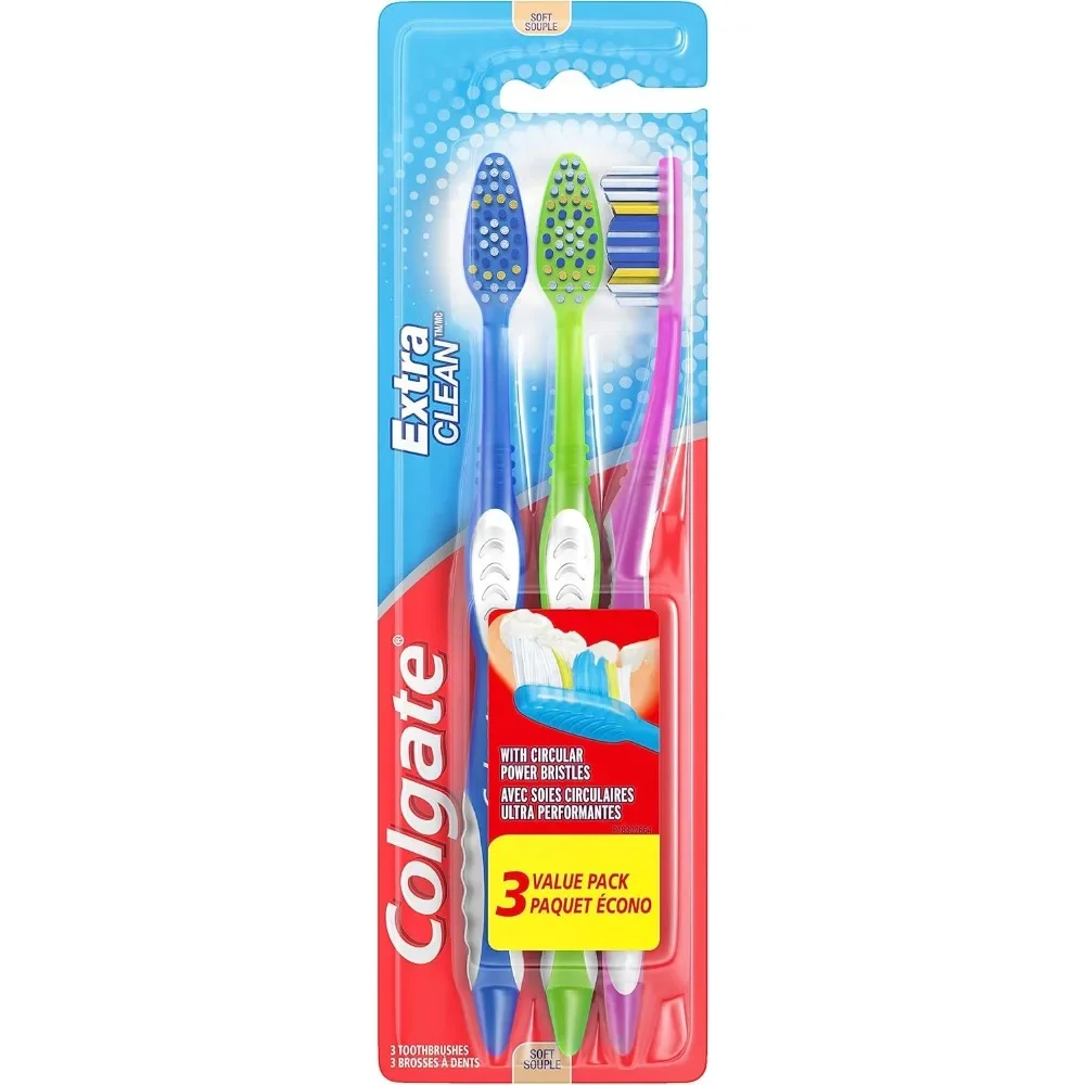 Colgate Extra Clean Zahnbürste, weiche Zahnbürste für Erwachsene, 3 Stück (1 Stück)