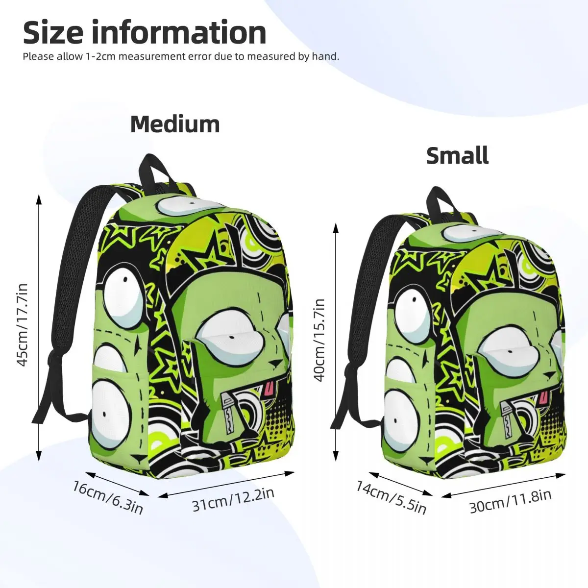 Invader Zim Cartoon Teenage Backpack Outdoor High School Business Daypack for Men Women Laptop Computer Canvas Bags