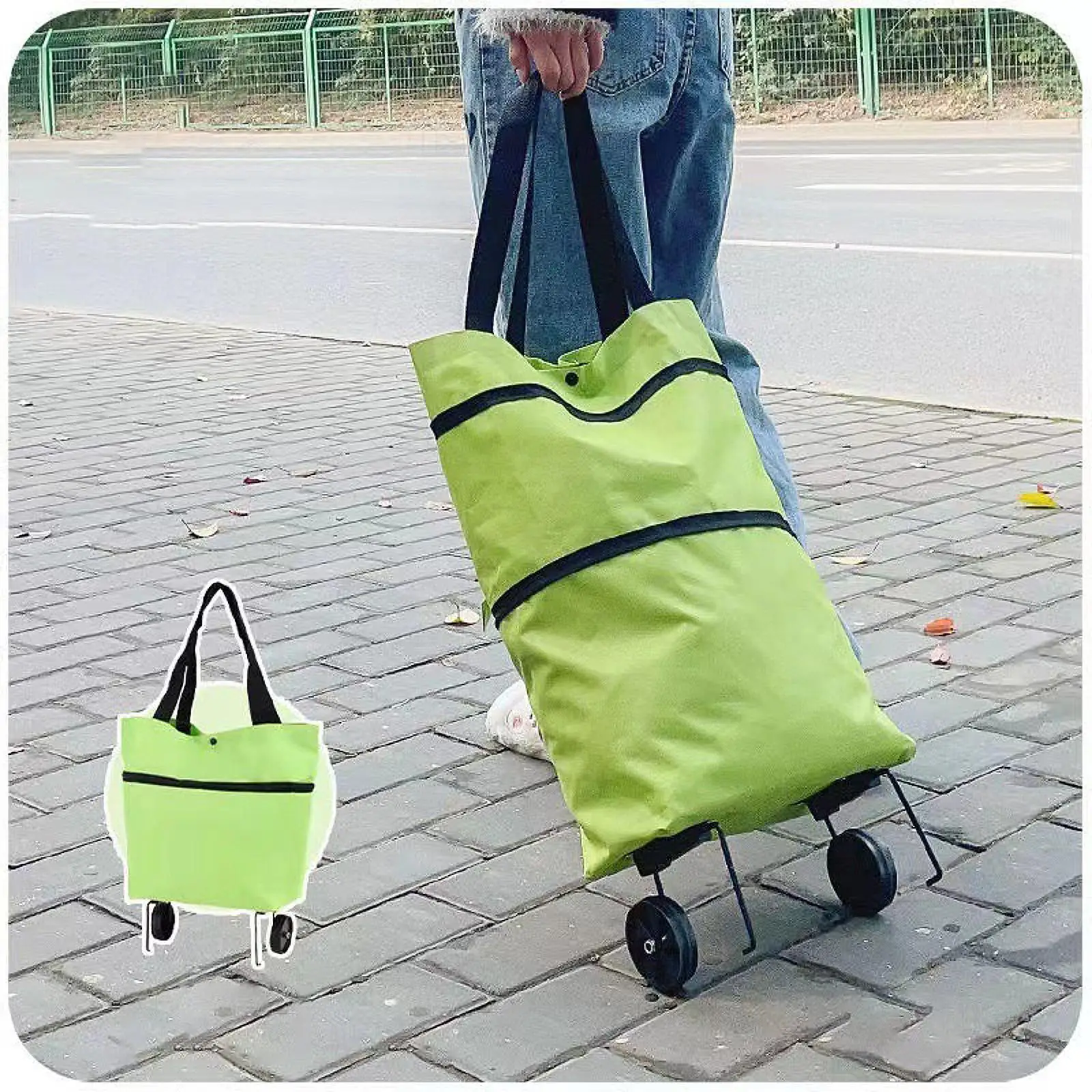 Foldable Oxford Cloth Portable Shopping Cart Storage Bag With Wheel Detachable Shopping Camping Waterproof Supermarket Trolley