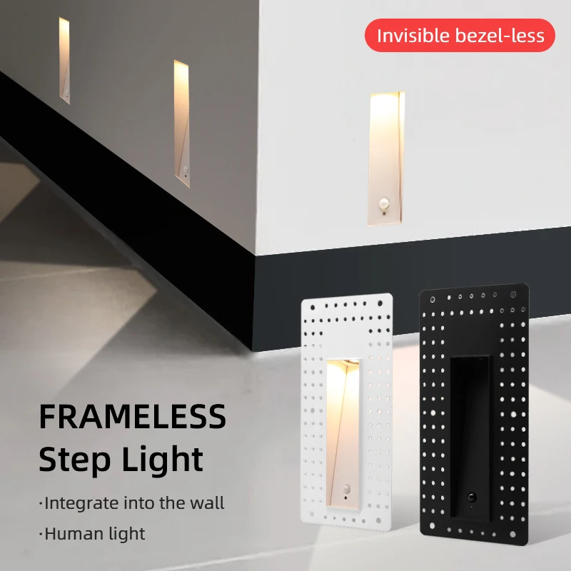 

Алюминиевые встраиваемые безрамочные светодиодные светильники для ступеней 3 Вт, всепогодные, для внутреннего и наружного освещения с датчиком для обеспечения безопасности