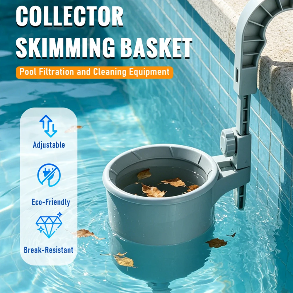 Wall Mount Pool Skimmer Basket Adjustable Swimming Pool Surface Leaf Debris Catcher Filter Basket For Above‑Ground Pool Cleaning