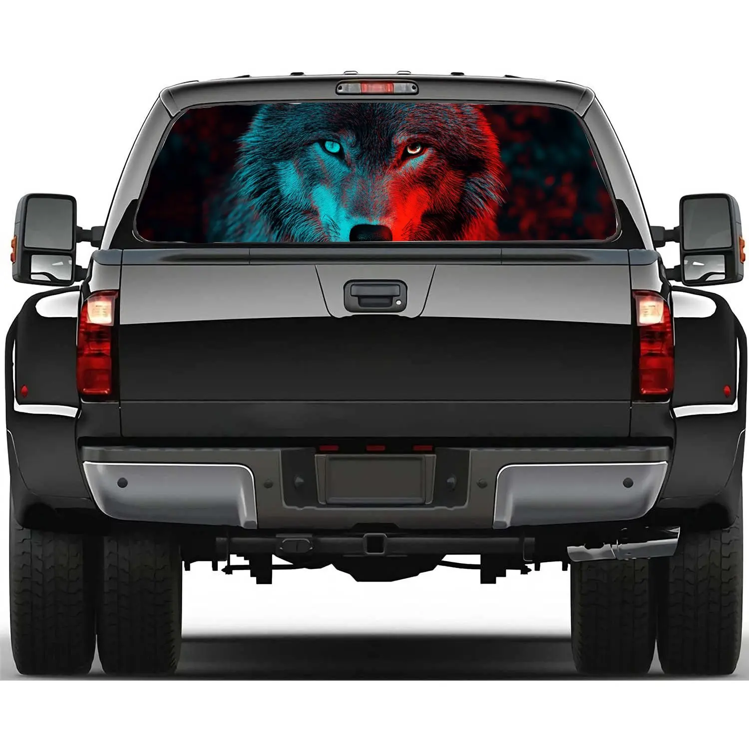 

Жестокий вид волк, наклейка на заднее лобовое стекло автомобиля, заднее окно грузовика, прозрачная перфорированная виниловая наклейка на заднее окно, украшение