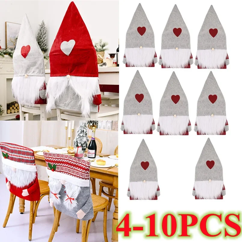 

4-10 шт. Рождественская шляпа Санта-Клауса, чехол на стул, рождественское украшение для стола, новогоднее украшение для дома Navidad Noel, рождественский подарок для дома