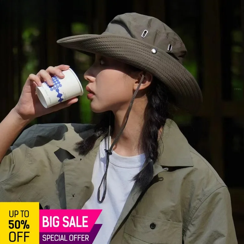 Men Women Outdoor Tactical Boonie Hat Wide Brim Sun Hat Military Style Foldable Summer Fishing Cap with Adjustable Chin Strap