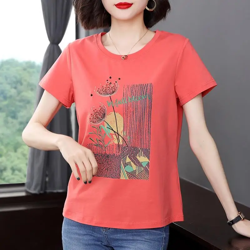 T-shirt z krótkim rękawem z czystej bawełny dla kobiet z haftem Lato 2025 Nowy wszechstronny top