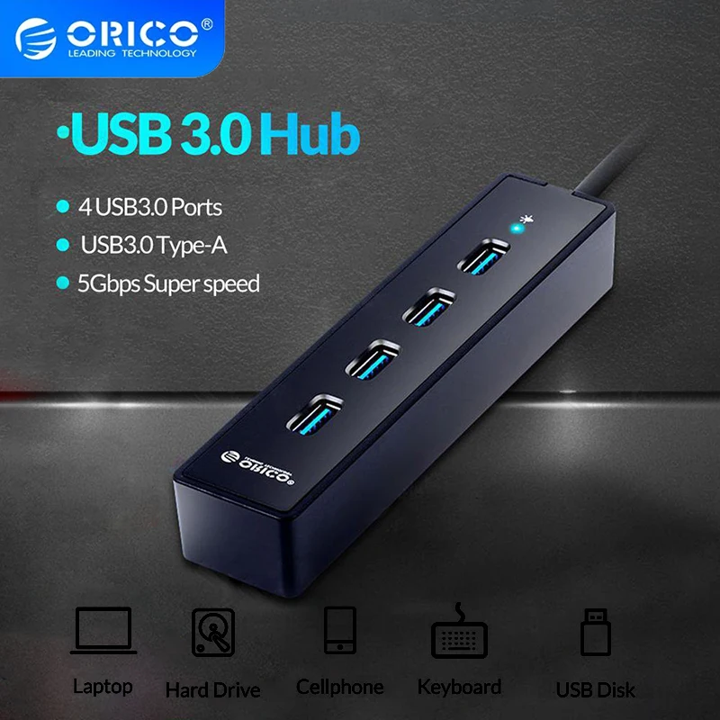 ORICO Usb Hub One Drag Four 4 Ports USB3.0 Desktop USB3.0 Extended HUB Converter Adapter Small Portable Computer Accessories