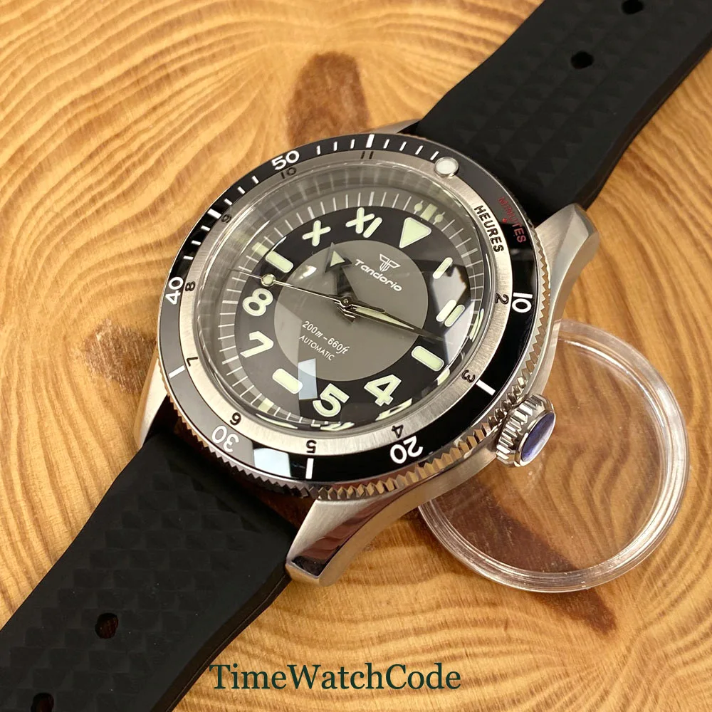 Tandorio Diving Automatic Watch for Men NH35 PT5000 Movement 20BAR Waterproof Black Gray Double Bow Domed Sapphire Crystal 40mm