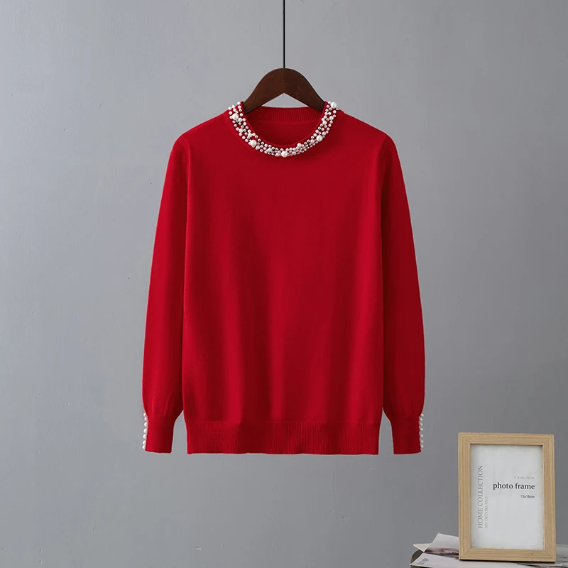 HLBCBG New Autumn winter women Temperament sweaters and pullovers long sleeve casual Pearl sweater slim knitted jumpers Sweater