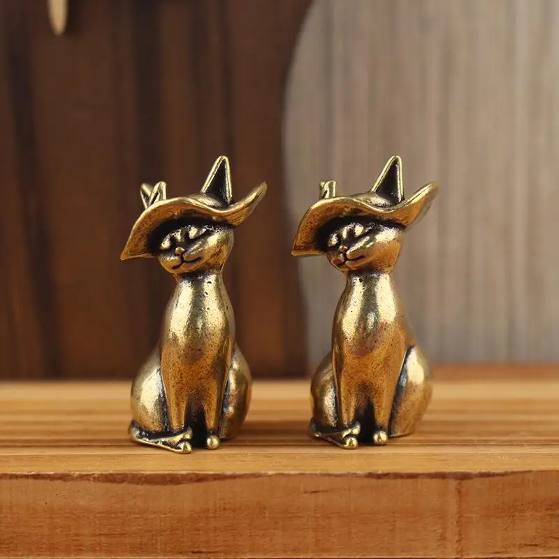 1/2 Pcs Brass Brass Princess Cat Statue Creative Animal Desk Ornaments Desktop Home Decor Collection Cute Statue Ornaments