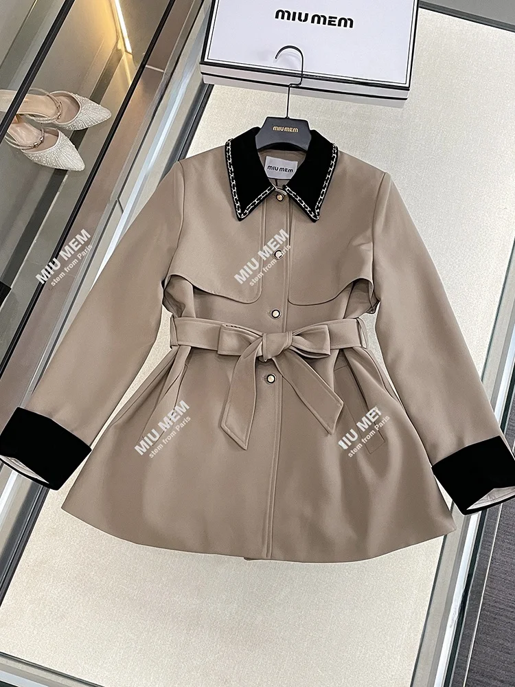 

Miumem Premium Women's Autumn Winter Long Belted Coat Casual Commute Sle Loose Fit Polyester Single Button Closure