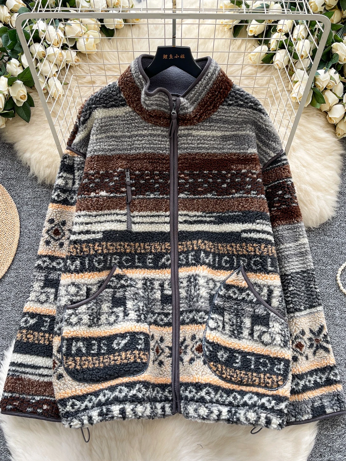 الكورية Sle المرأة معطف فرو الضأن فضفاض طويل Sve الوقوف طوق قمة دافئة Faionable الشتاء ملابس خارجية جزيرة Feifei #1