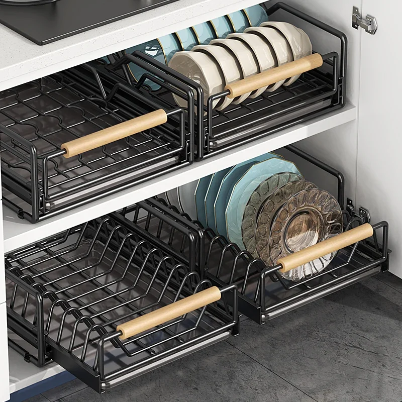 Kitchen Dish Shelf Cabinet Built-in self-made pull-out basket Drawer type Dish rack Dish rack Drain storage rack