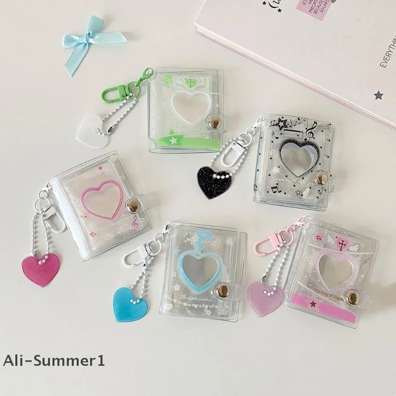 【E】INS Style 12 Pockets Transparent PVC Glitter Storage Book Small Card Booklet Keychain Binder Name Card Book Photocard Holder