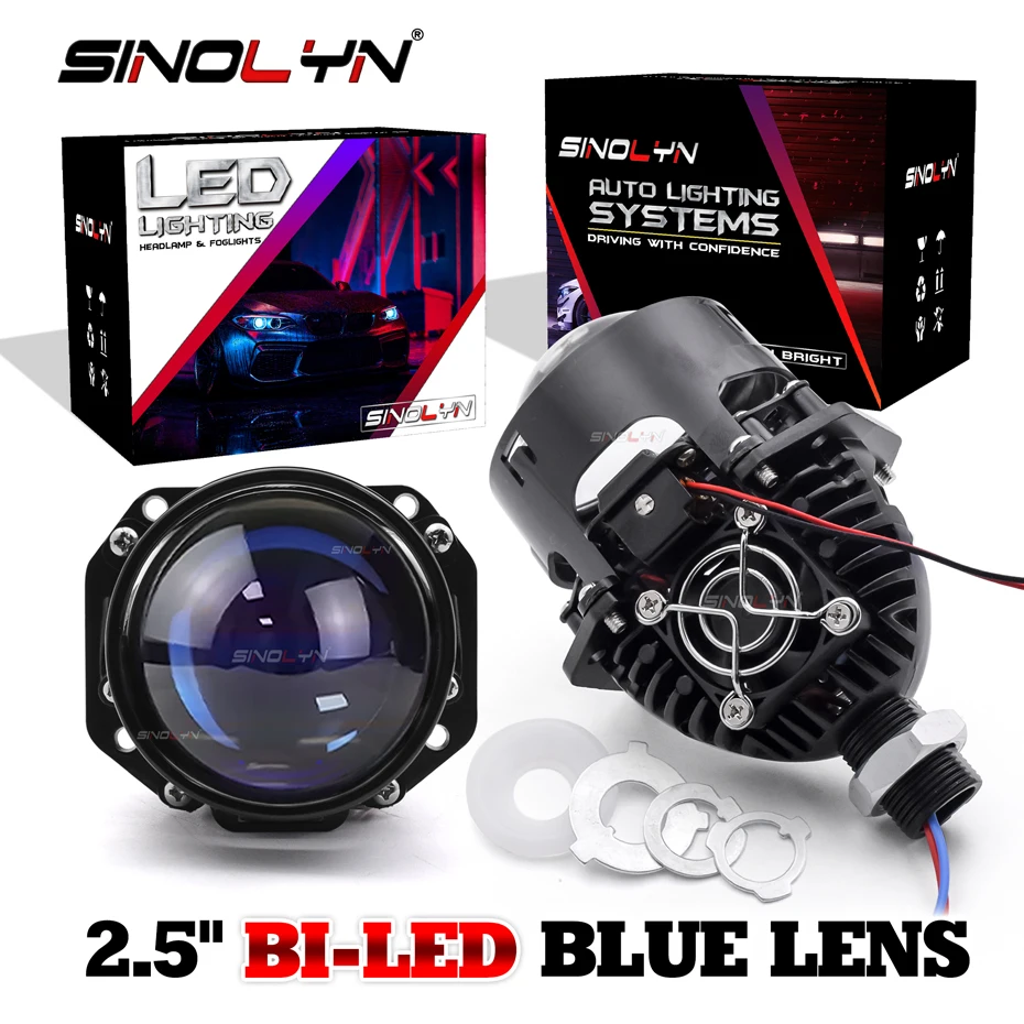 Sinolyn 2,5-calowe 6000K Niebieskie soczewki projektorowe Bi LED 13000LUX H7 LED H4 9005 9006 Diodowe światła samochodowe do reflektorów Akcesoria samochodowe