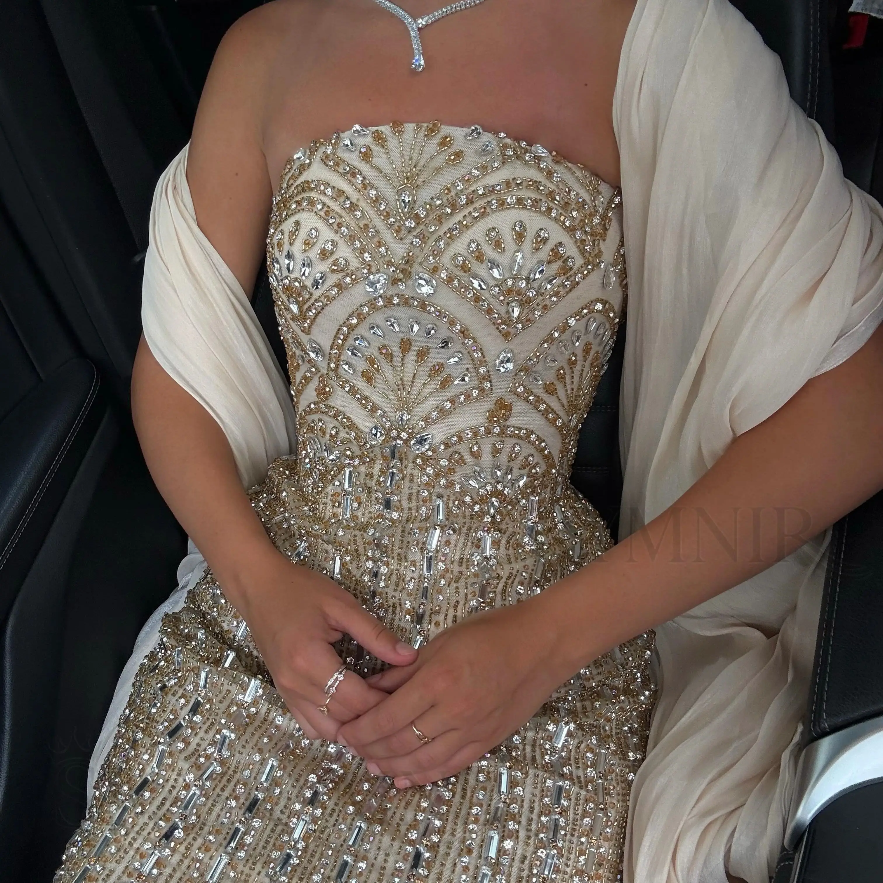 SESSRYMNIR Women'S Formal Evening Gowns Strapless Customize Column Evening Dresses Sleeveless Crystals Floor-Length Wedding Part