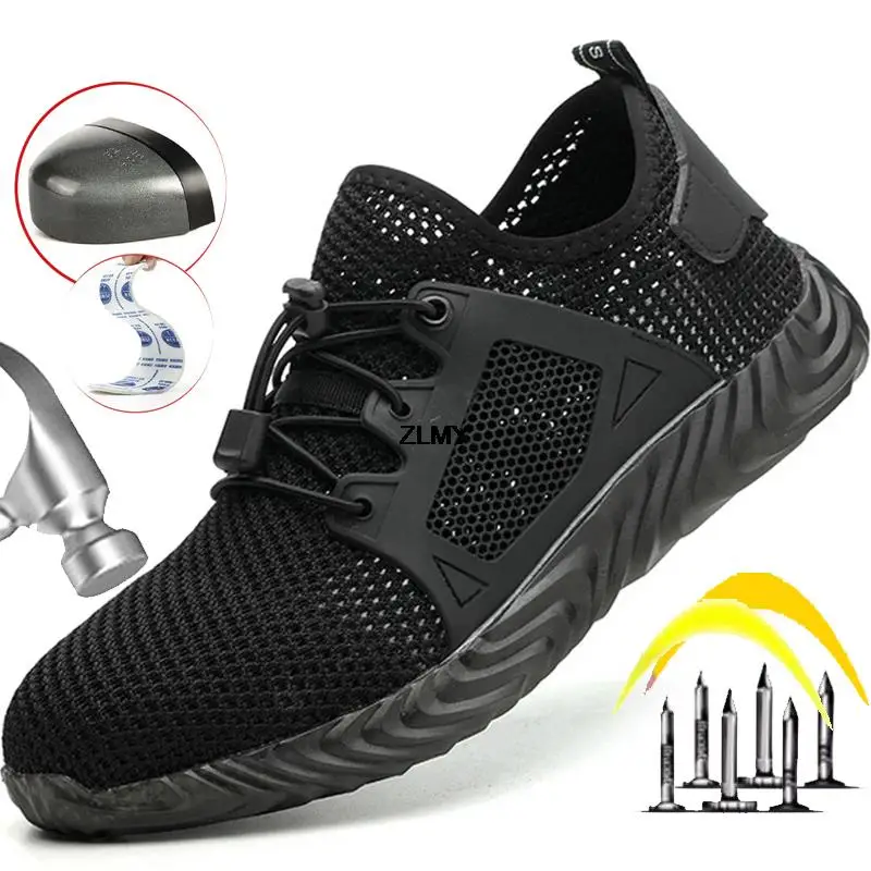

Mesh Safety Shoes Men Summer Steel Toe Work Shoes Puncture Proof Anti-smash Work Safety Boots Man Breathable Security Boots Male
