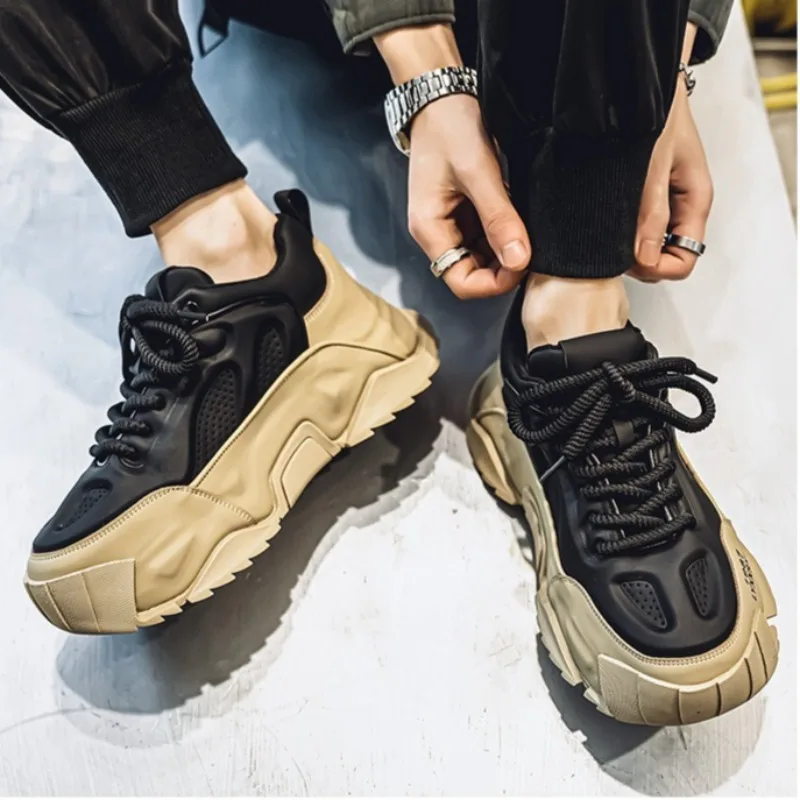 

High Quality Men Shoes Fad Casual Platform Sneaker Thick Sole Leather Run Shock Absorbing Soft Sole Men Shoes Zapatillas Hombre