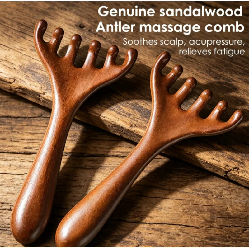Natural Golden Sandalwood Five-Claw Massager Handheld Scalp Meridian Massage Comb Back Scratcher Gua Sha Hair Care Tool