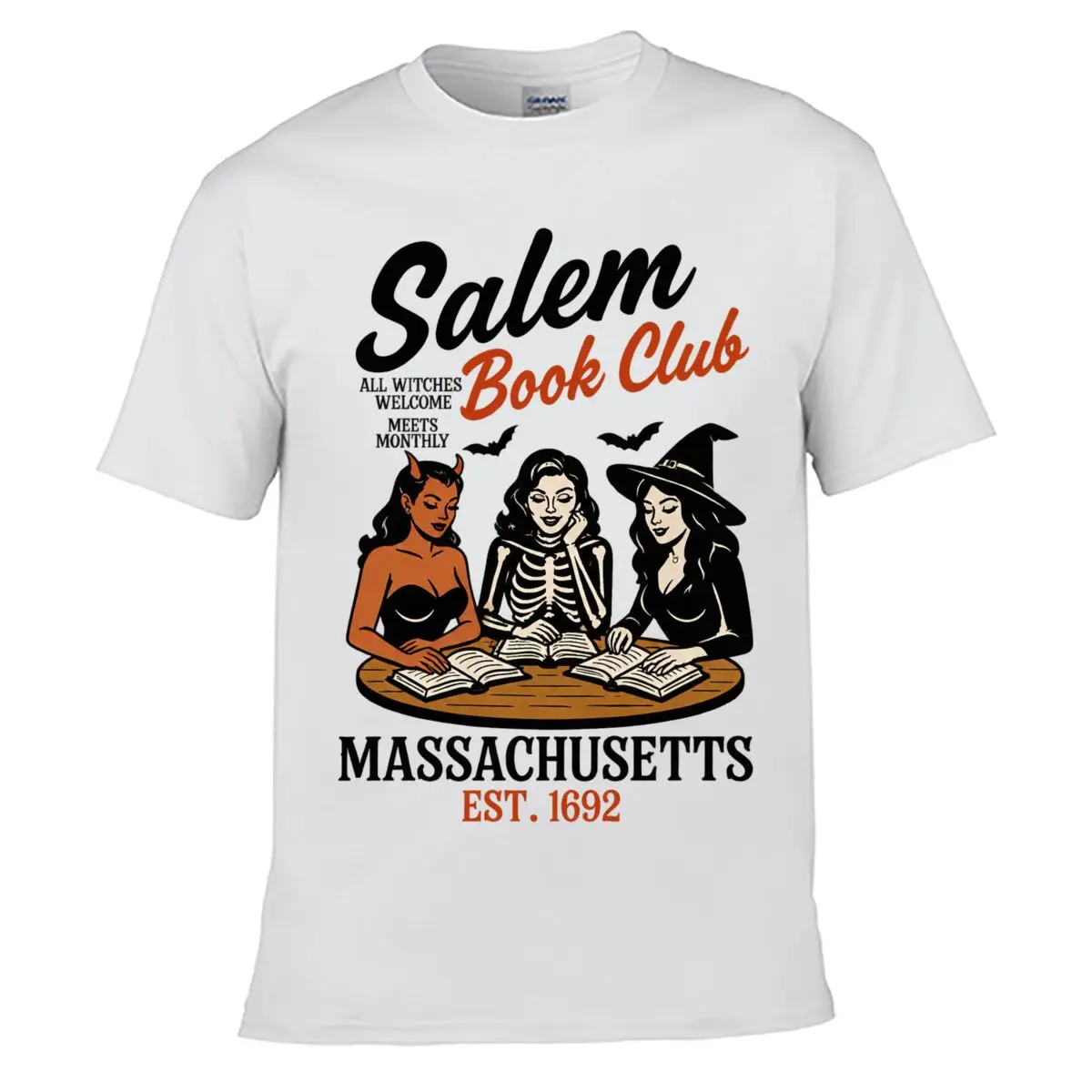 Salem Book Club All Witches Welcome Meets Monthly Massachusetts Est 1692 Street Loose Simple Tee