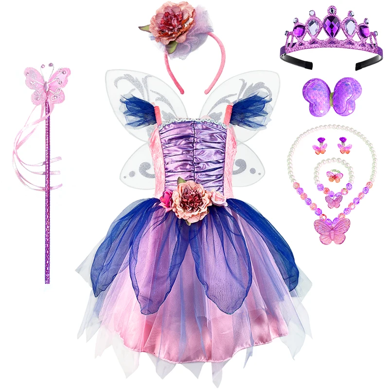 2024 Children Halloween Cosplay Flower Fairy Costume Carnival Masquerade Tinker Bell Princess Party Dress for Girls Kids Clothes