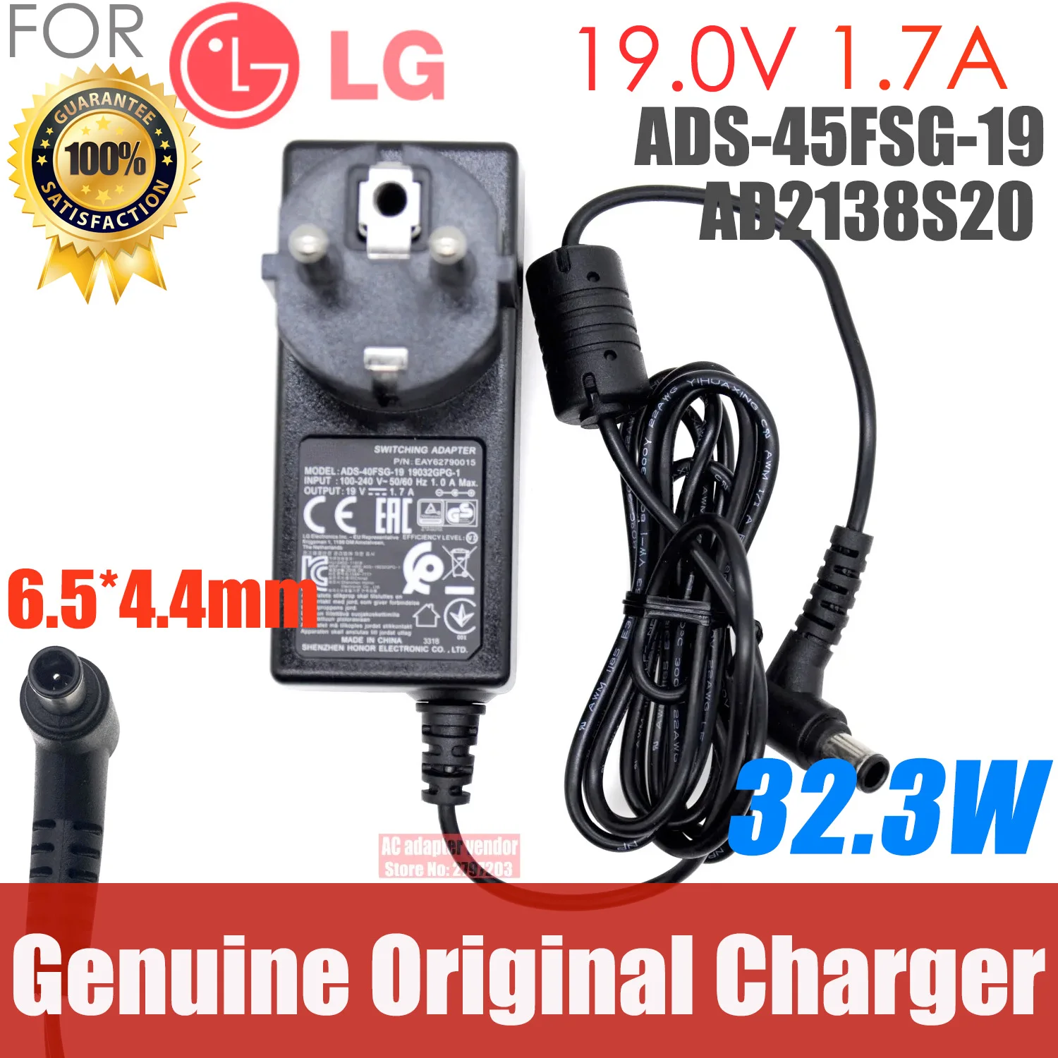 

19V 1.7A Switching AC Adapter SPU ADS-40FSG-19 19032GPG-1 for LG LED LCD Monitor E1948S E2242C E2249 Power Supply Charger