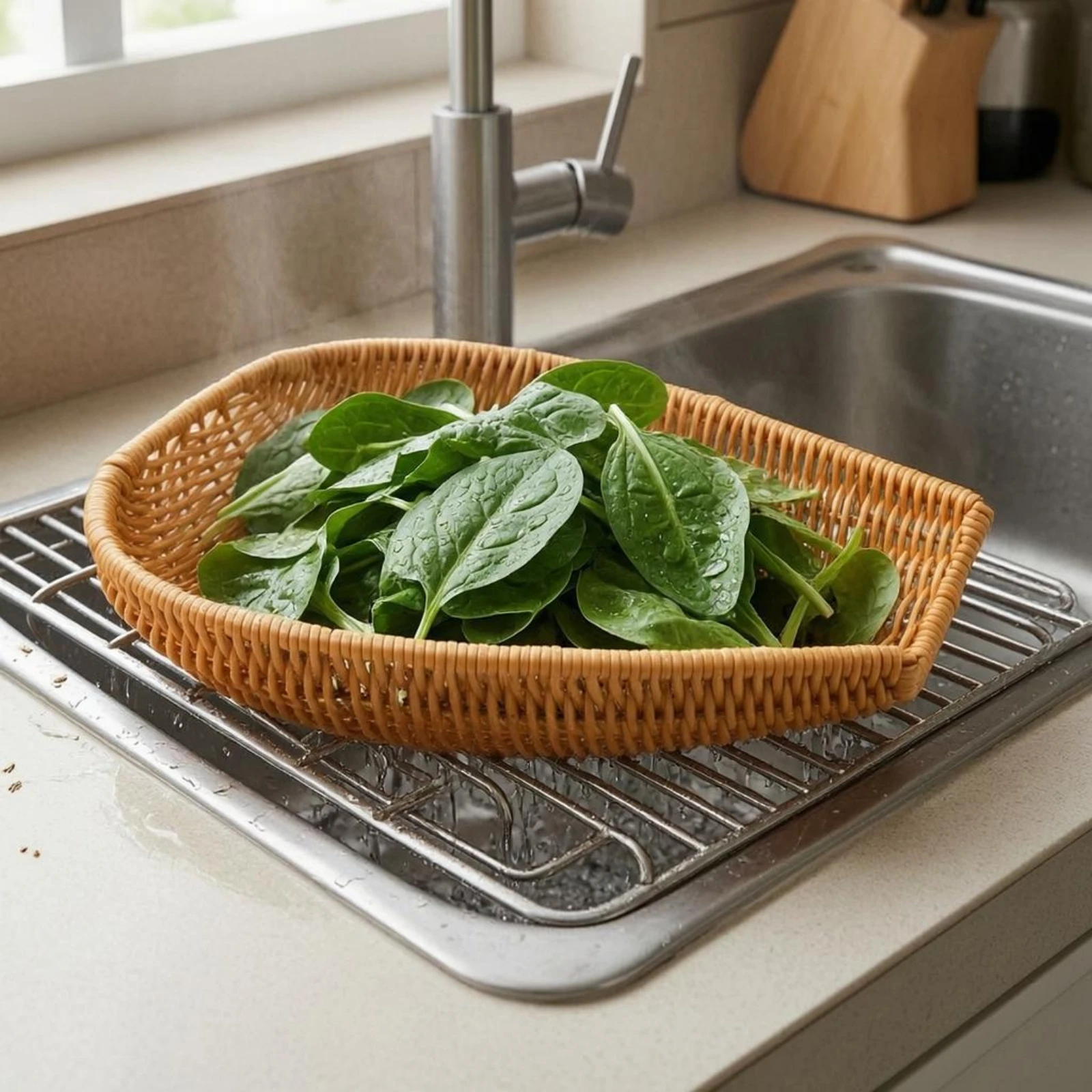 Oval Woven Basket Raised Rim Rice Rinsing Basket Kitchenware Rustic Style Houseware Easy to Clean