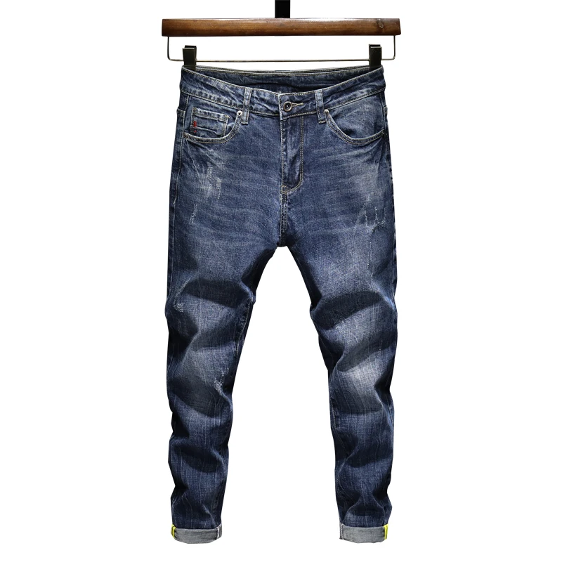 Nice Autumn Jeans For Men Blue Stretch Jeans Fashion Original Man Jeans Streetwear Casual Pants Male Denim Trousers Embroidered