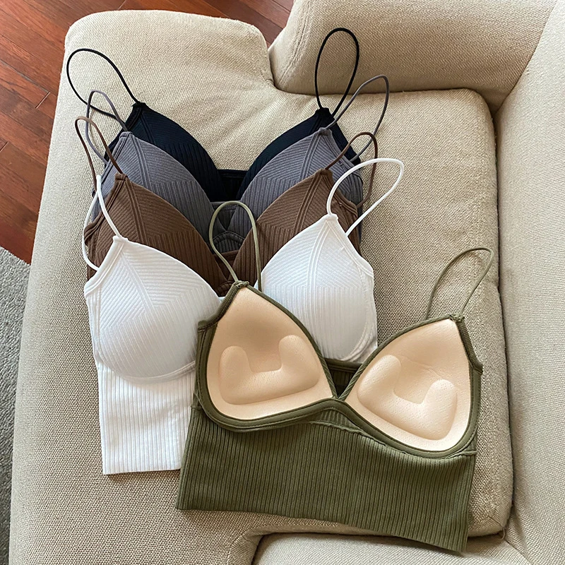 Women Camisole Slim Fit Sexy Stretch Push Up Bra With Chest Pads Cropped Navel Short Tube Top V-Neck Tops Sexy Babes Suspenders