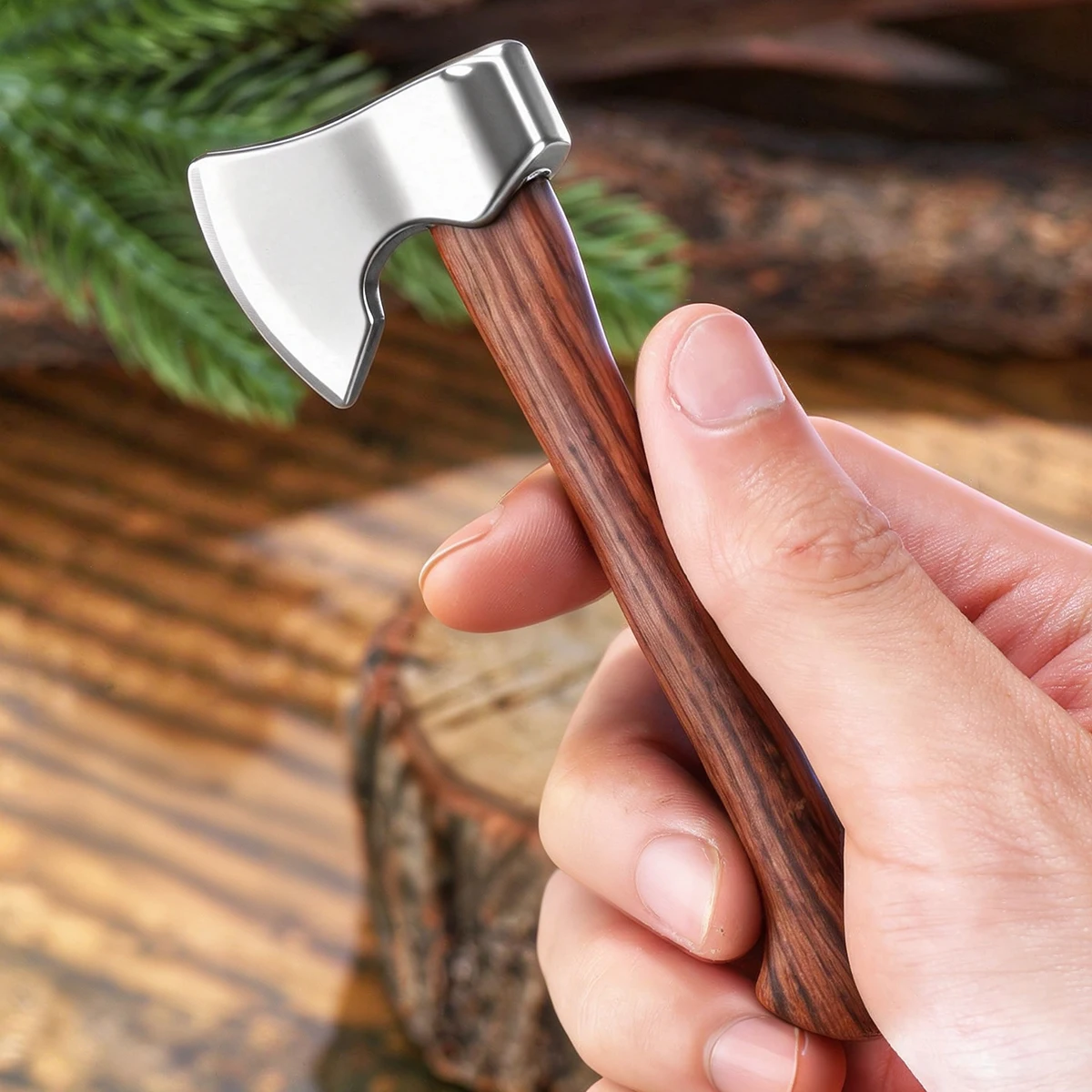 Stainless Steel Sharp Mini Axe Wood Handle EDC Fixed Blade Knife Outdoor Camping Survival Portable Utility Tool