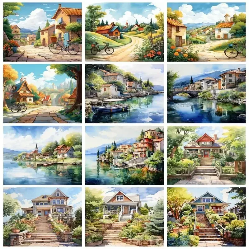 

880689 DIY Paint By Number House Landscape Drawing On Canvas HandPainted DIY Pictures By Number For Living Room Home Decor