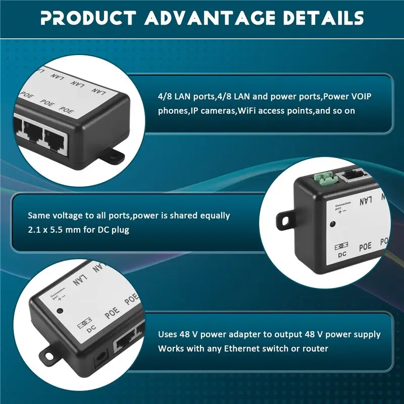 A003 8 Ports Poe Injector Poe Splitter For Cctv Network Poe Camera Power Over Ethernet Ieee802.3Af