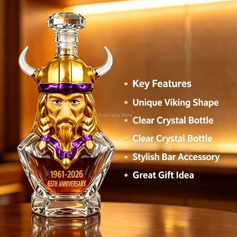 Viking Head Shaped Crystal Decanter, Novelty Liquor Glass Bottle, Unique Barware Ornament for Home Bar Tabletop Decor Gift