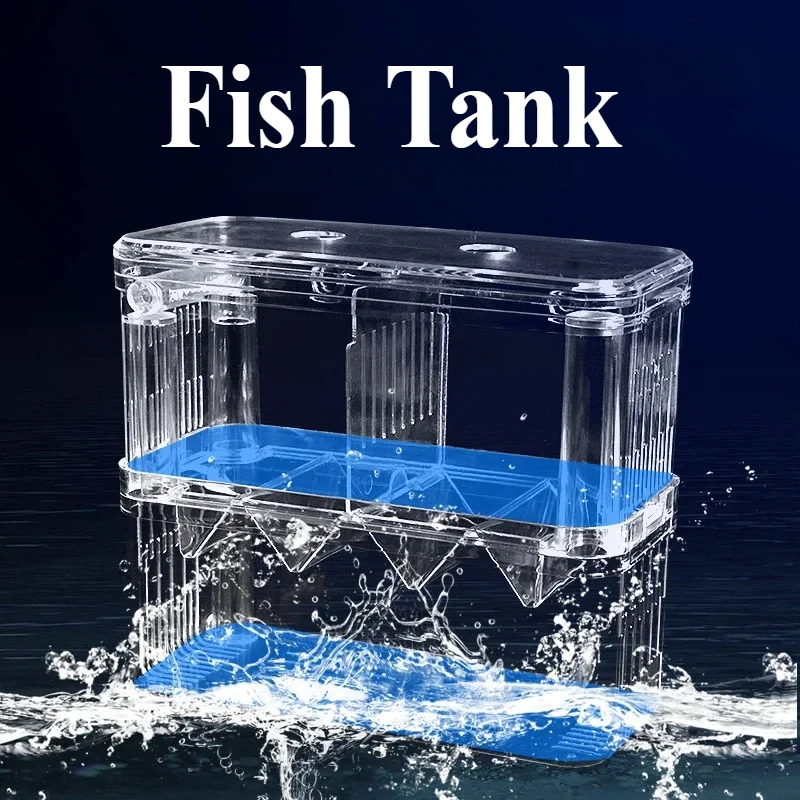 Tanque de peces acrílico transparente, caja de aislamiento de cría de doble capa, incubadora de incubadora de acuario, pecera para peces Guppy Betta